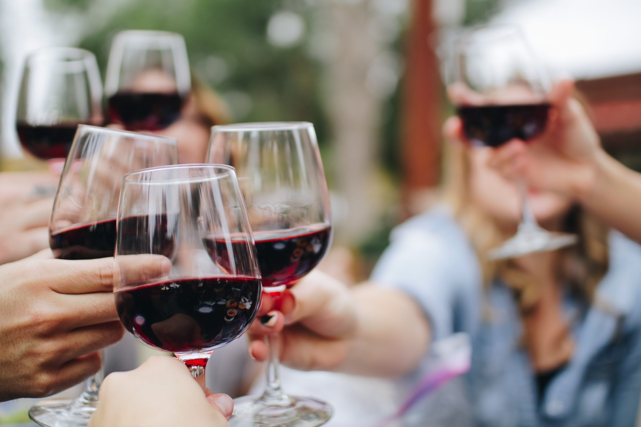 holding wine glasses and engaging in a joyful toast